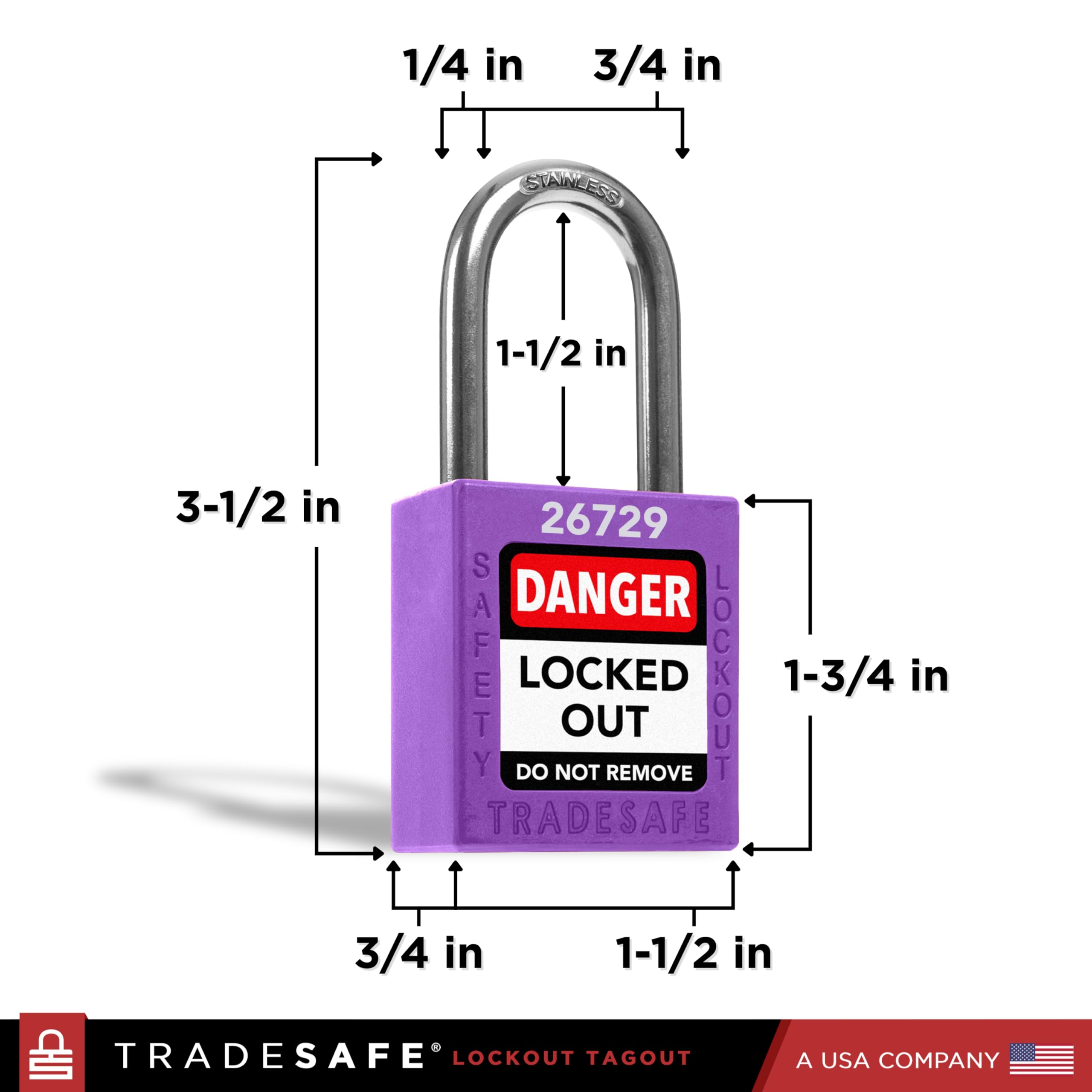 TRADESAFE Juego de cerraduras de bloqueo – 10 candados morados con llave igual, 2 llaves por cerradura, cerraduras Loto compatibles con OSHA para estaciones de etiquetado, grado premium