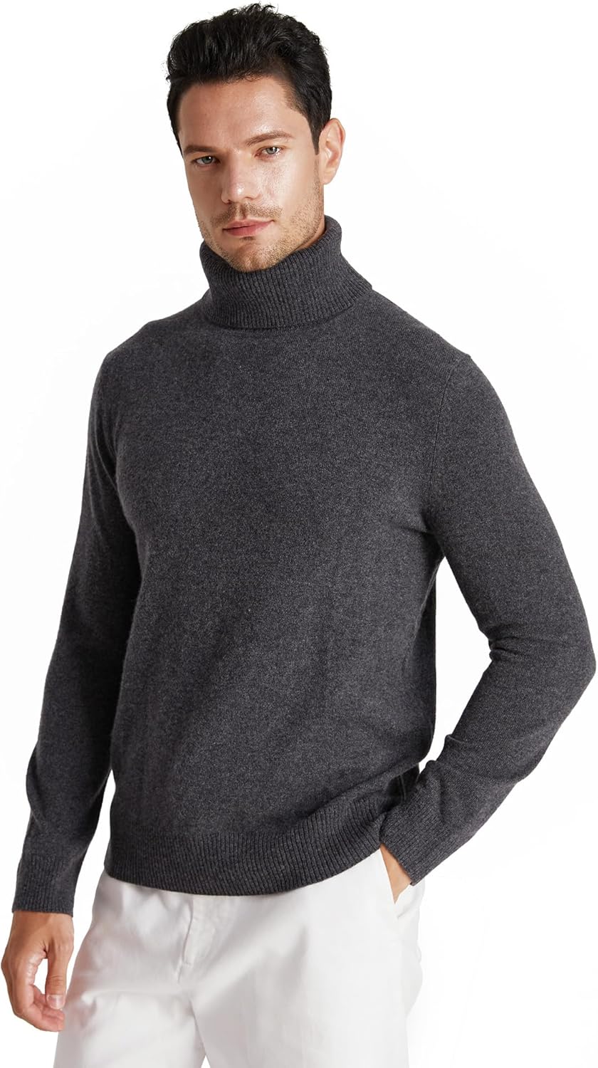 GreenMount Mens 100% Turtleneck Cashmere Sweater Vintage Pullover Long Sleeves Knit Plant Dyeing Warm Soft