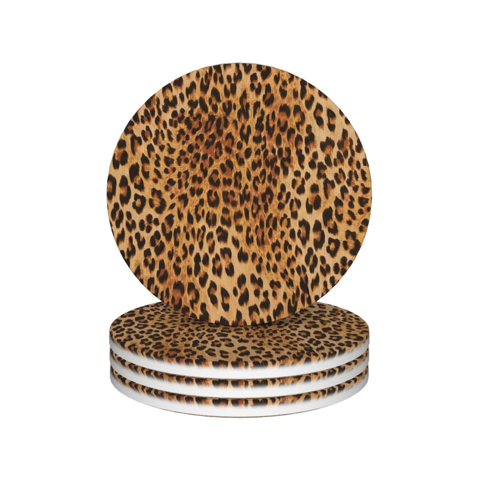 Dessous de verre ronds léopard en céramique absorbante pour table basse - Lot de 4