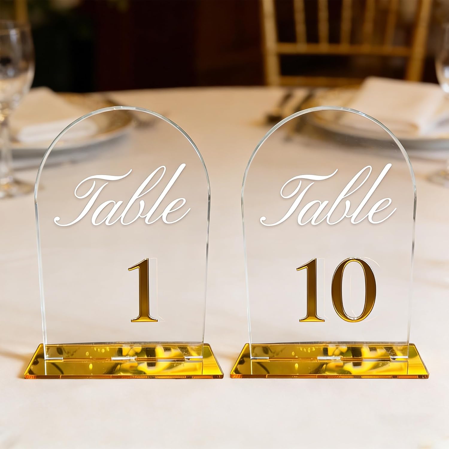 Acrylic Table Numbers, Arched Wedding Table Numbers 5.5 x 7” with Stands, Wedding Table Number Stands for Wedding, Party, Anniversary, Birthday Events (black, 1-10)