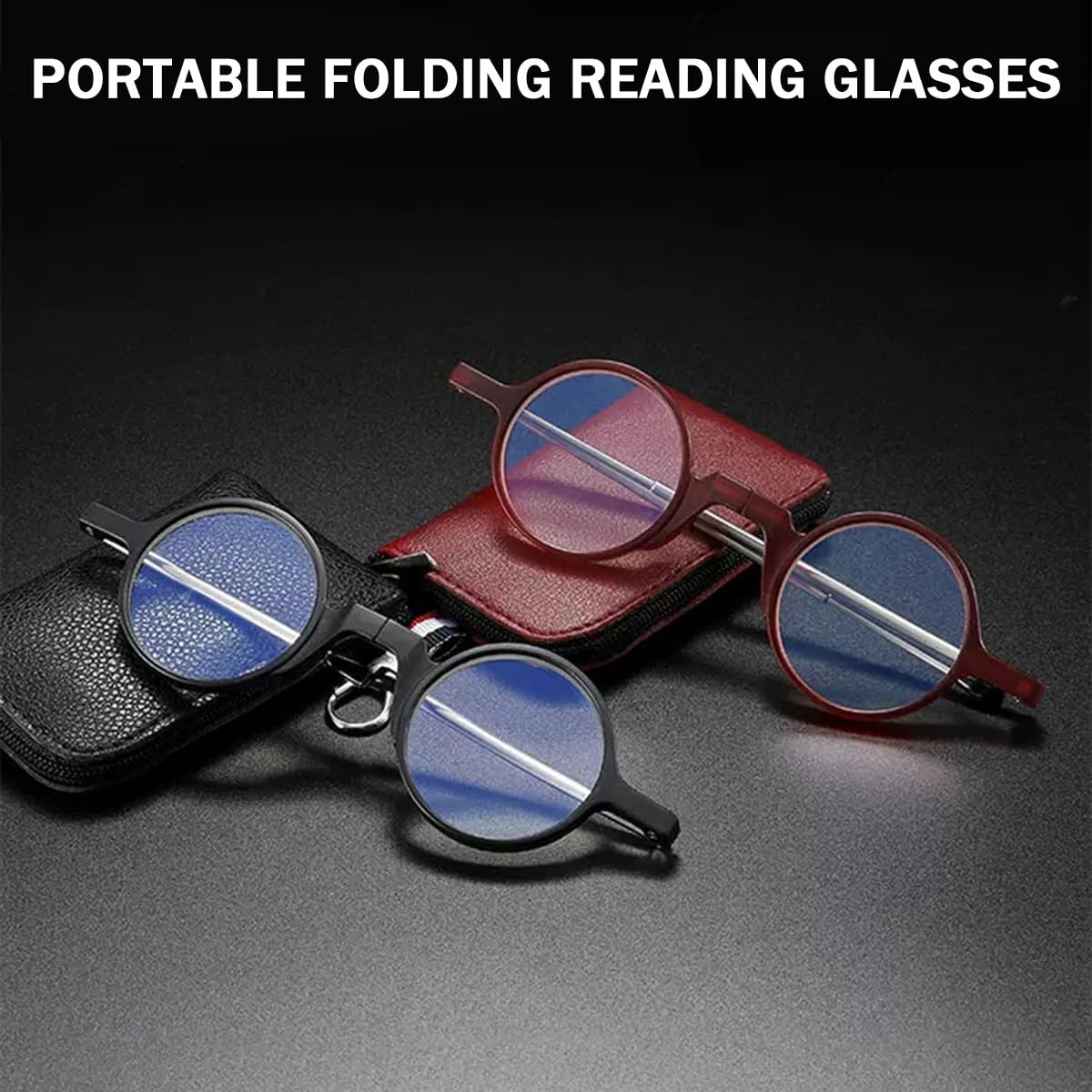 Lunettes de lecture portables à cadre rond pliable, pour hommes et femmes, lecteur Anti-lumière bleue avec porte-clés, sac Compact, 2 paquets
