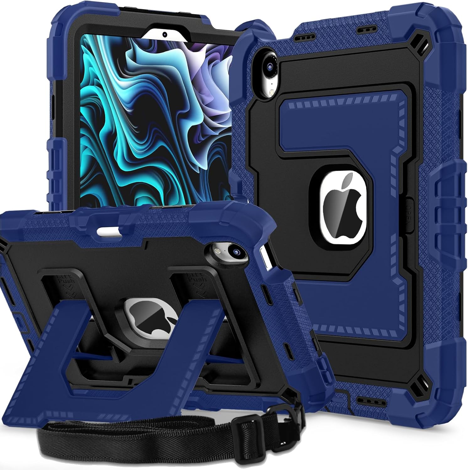 Kids Case Compatible with iPad mini 7 A17 pro 2024 Mini 6 8.3”,Colorful Shockproof Case with Pencil Holder and Adjustable Big Stand,Handle Strap for iPad mini 6th 7th Gen