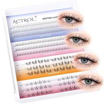 ACTROL Bottom Lash Clusters Natural DIY Eyelash Extensions 4 Styles Lower Lashes Wispy Bottom Individual Lashes Natural Thin Band Eyelash Clusters Bottom Cluster-B Curl-5-7 Mix
