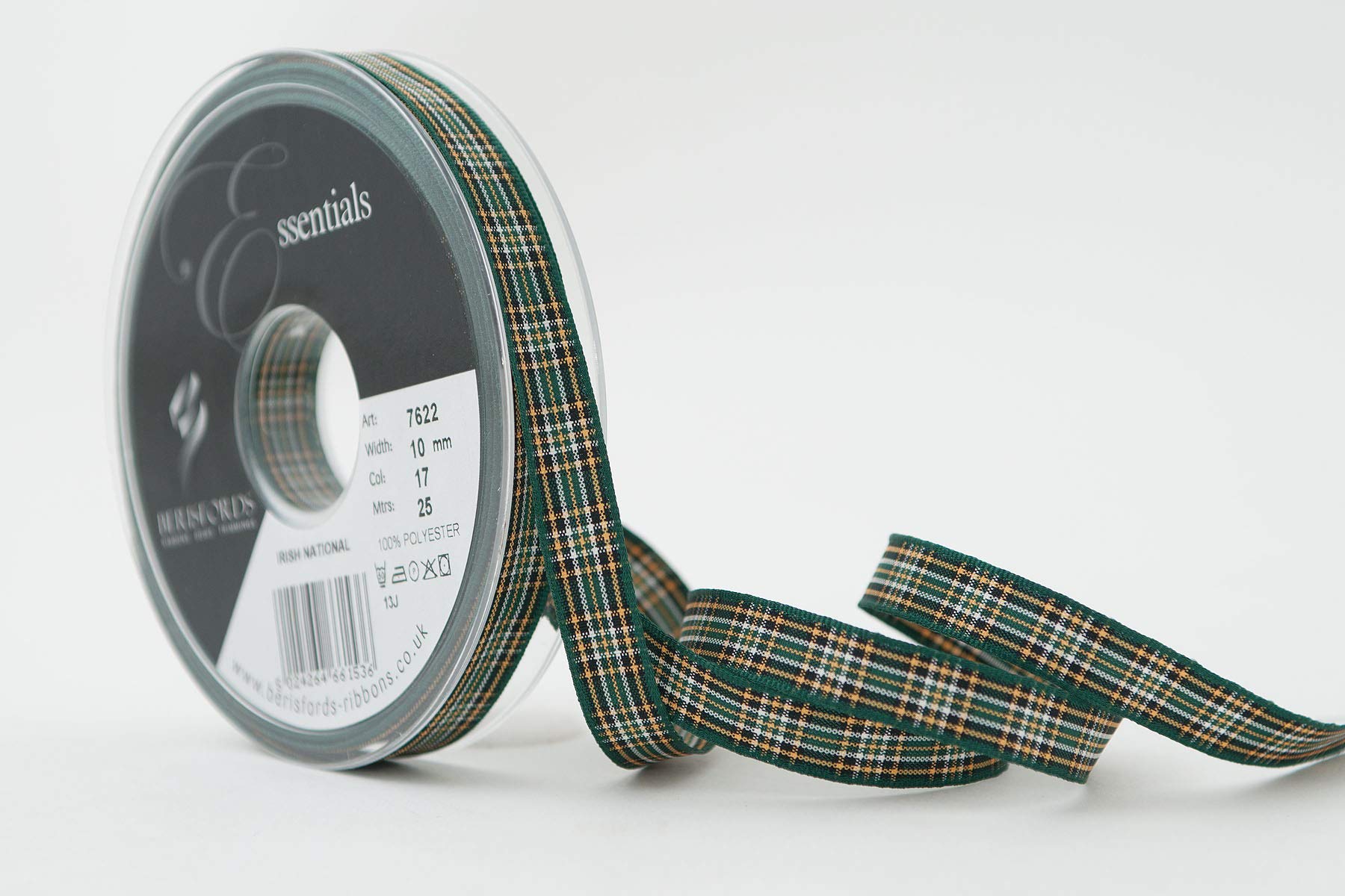 Berisfords Polyester Tartan Ribbon, Irish National, 10 mm โ image 1
