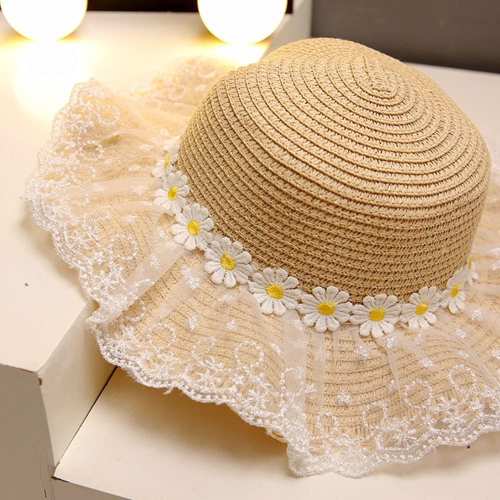 Little Girl Kids Breathable Summer Straw Hat Foldable UV Protection Bowknot Wide Brim Floppy Beach Sun Visor Hats