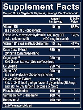 Neuro Brain Health to Support Memory, Focus, Cognitive Support a Caffeine-Free (90 Vegetable Capsules)