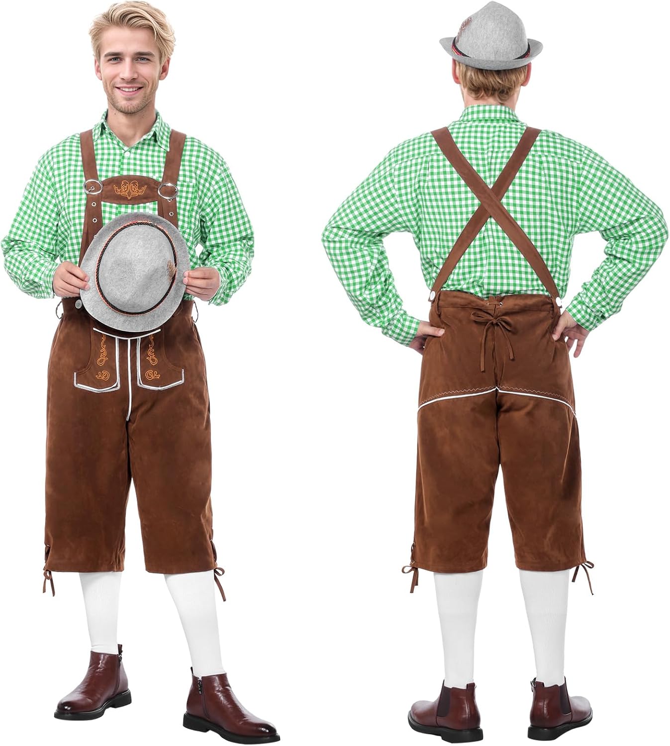 Oktoberfest Outfits Men, Oktoberfest Costume with Lederhosen Shirt Hat Socks, October Festival Costume for Men