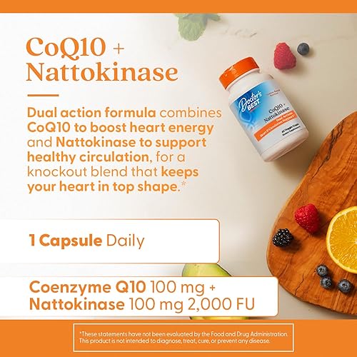 Miniatura 4 de Doctor's Best CoQ10 100 mg + Nattoquinasa 2,000FU, apoya el corazón y la circulación, sin OMG, sin gluten, vegano, 60 cápsulas vegetales