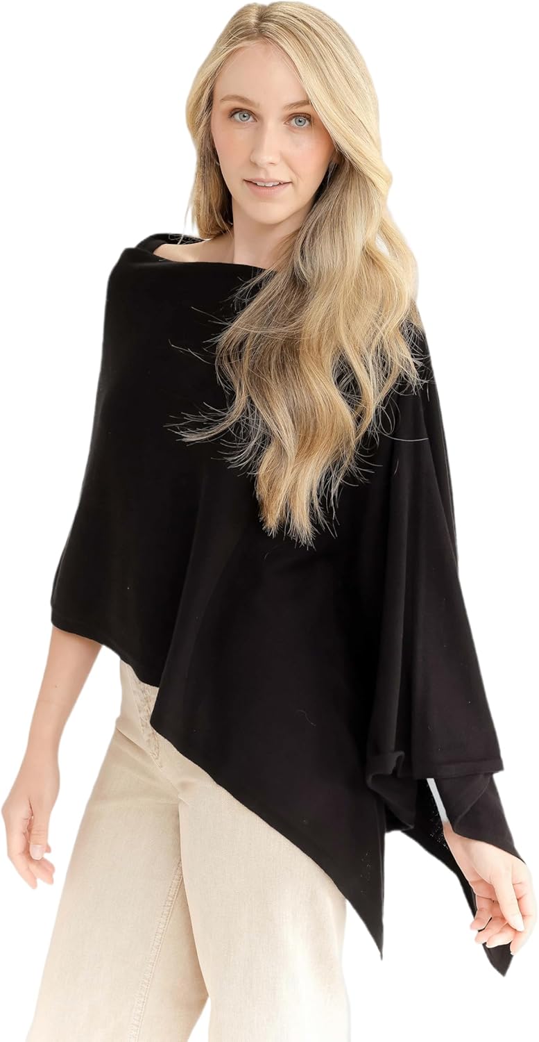 Caroline Grace Cashmere Blend Poncho by Alashan Lightweight & Super Soft - 95% Cotton 5% Cashmere - Great Gift Item