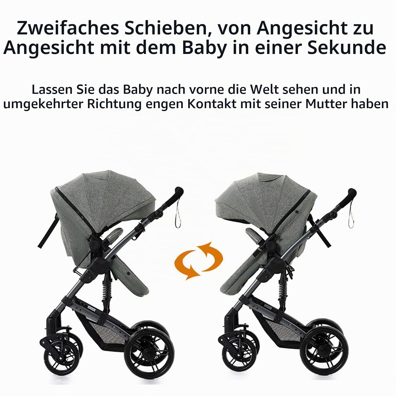 3-in-1 Baby Kombikinderwagen, Babywanne, Sportwagen und Autositz, for 0-36 Monate Babys (Schwarz)