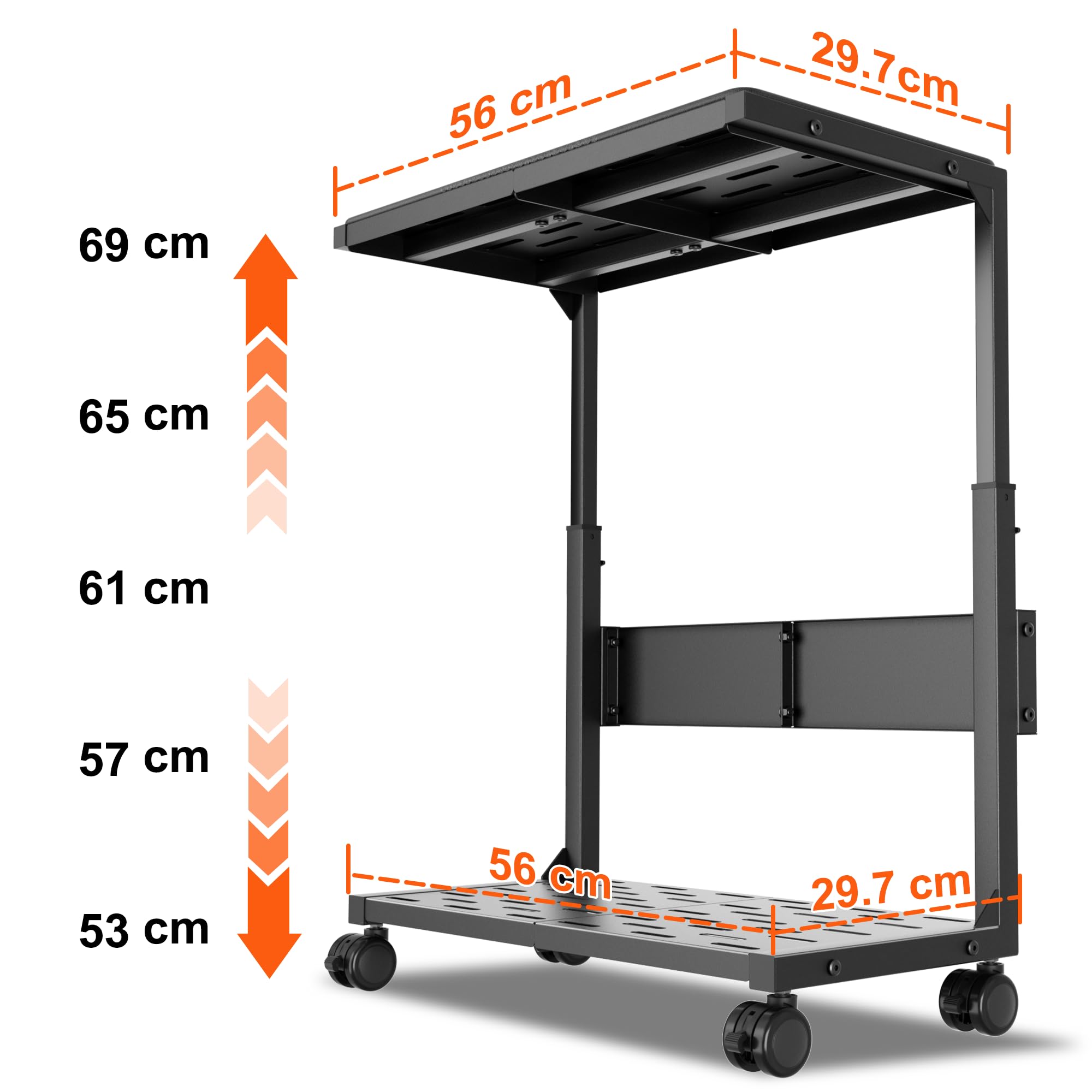 Aquzee Supporto per PC, supporto regolabile per computer, in metallo resistente nero sotto la scrivania CPU da pavimento su ruote, carrello per PC per tappeto, mobile per computer per accessori da