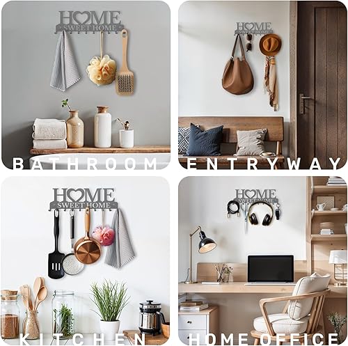 Miniatura 9 de SirHoldeer Soporte para llaves de pared, soporte negro para decoración de pared, decoración de pared de metal para oficina, pasillo, entrada,