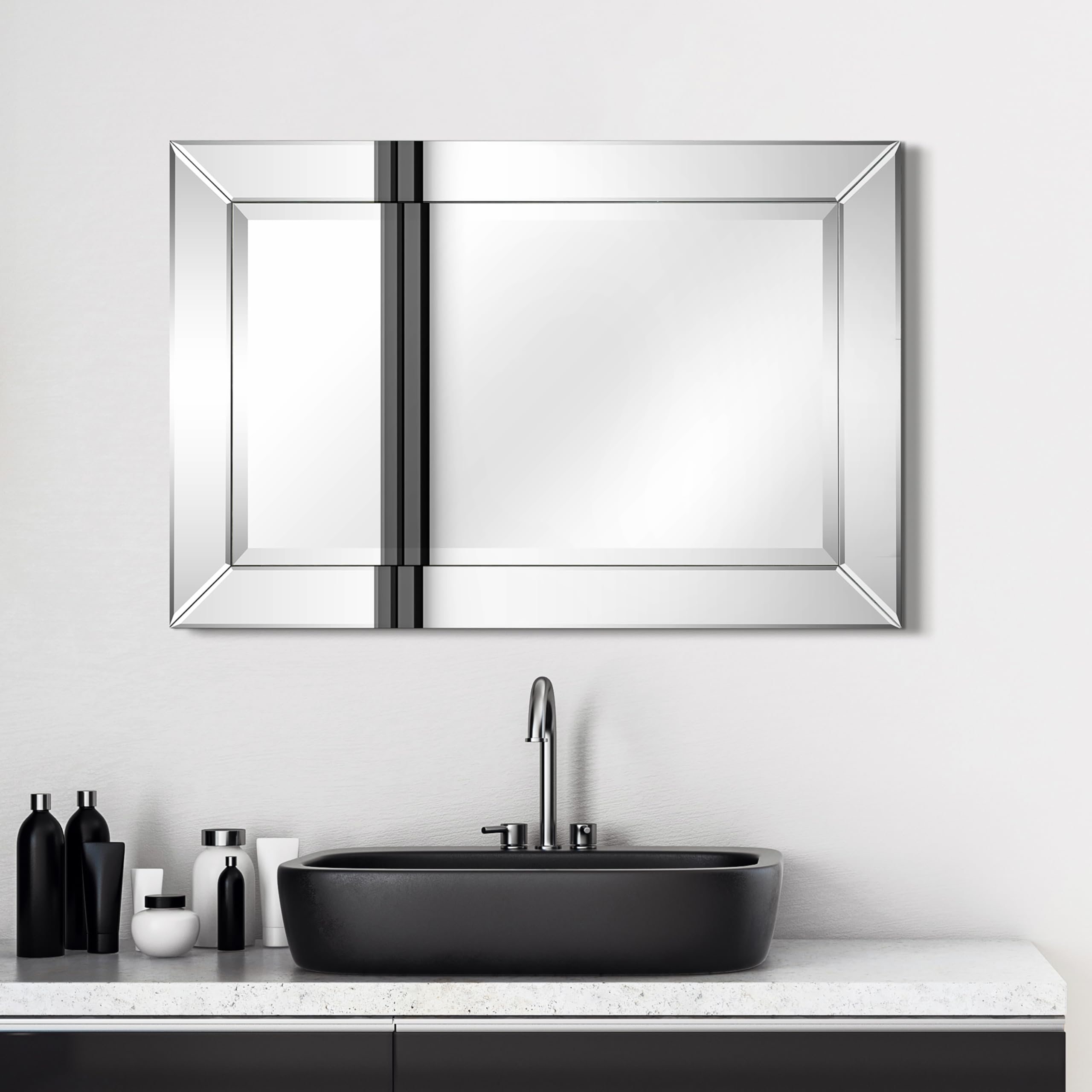 Empire Art Direct Wall Mirrors Rectangular Mirrors for Wall, Wall-Mounted Beveled Mirrors, Bathroom Vanity Mirror, Solid Wood Frame,1"-Beveled Center Mirror, 24" x 36", Ready to Hang, Clear
