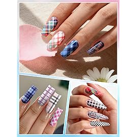 Kalolary 30ML Nail Foil Glue Gel with 20Pcs Buffalo Plaid Foil Transfer Stickers Set, Christmas Transfer Stickers DIY Decoration for Salon or Home Use