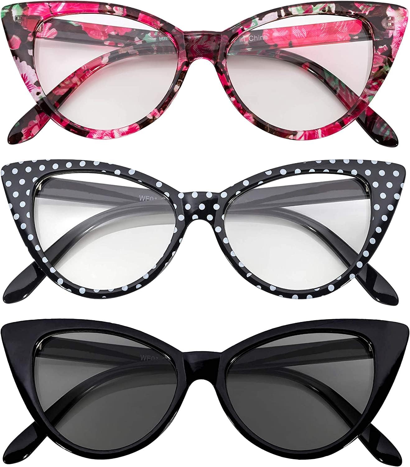 OWL 3 Pairs Cat Eye Sunglasses for Women, UV Protected Retro Sunglasses Womens, Beautiful Patterns Cateye Shades for Women