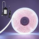 Blanc chaud Flexible LED Strip Light Waterproof avec adaptateur de puissance, 12V 5M | 5050 SMD 300 Led PCB Noir pour la maison,Cuisine,Sous Cabinet,Lumière de décoration de soirée d'étage 16.4Ft