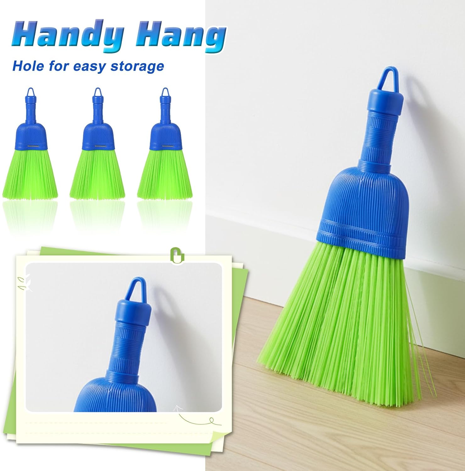 6 Pcs Soft Bristle Broom, Poly Fiber Whisk Broom with Hang Hole, Handheld Brush for Indoor Outdoor Cleaning, Car, Porch, Floor, Room & Deck, Dust Dirt Remover, Compact, Easy Storage