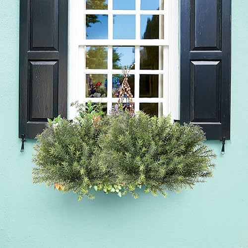 Miniatura 4 de PLANT Tallos de romero artificiales, plantas de vegetación falsas, arbustos en verde esmerilado para decoración del hogar, interior y exterior,