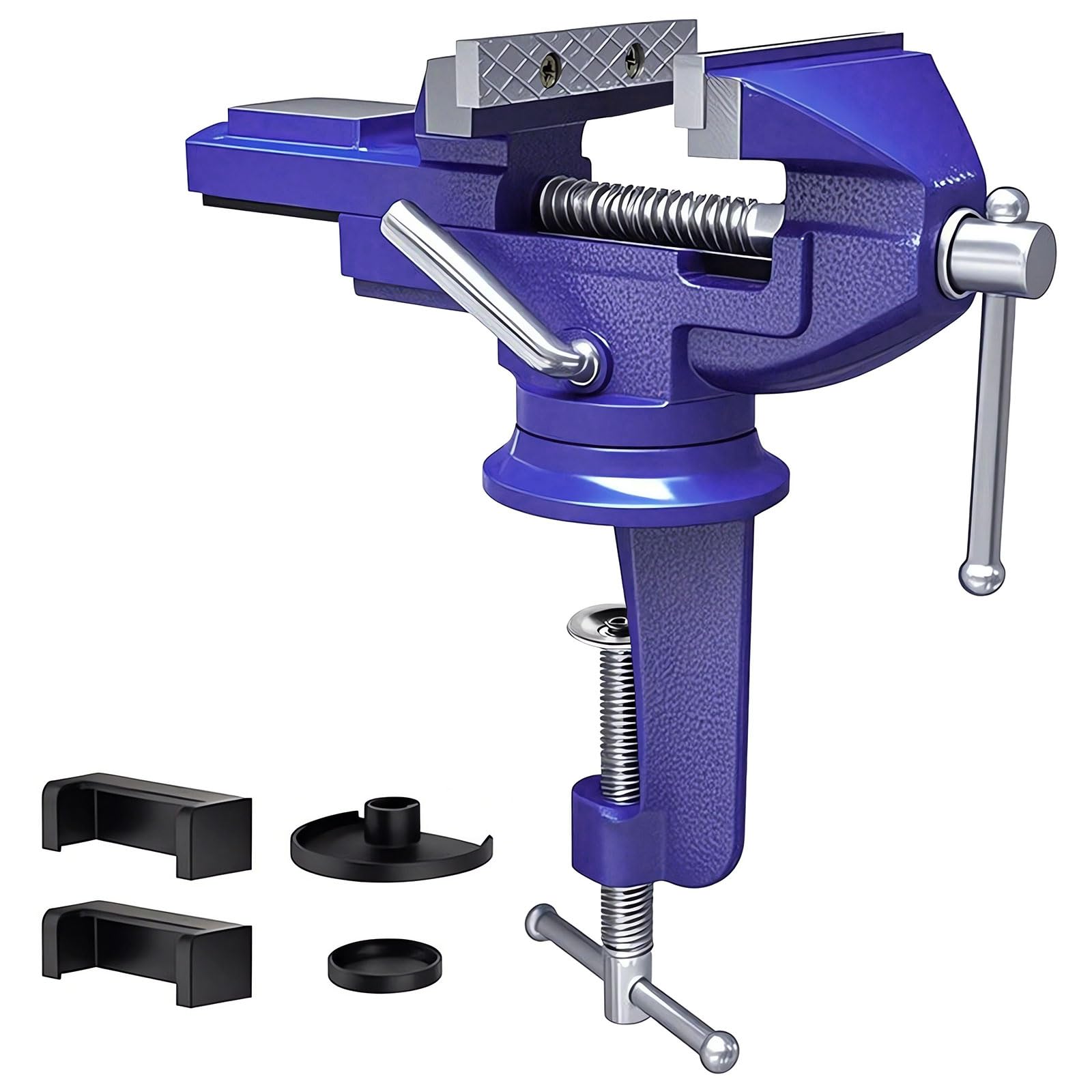Vonlux Blue Table Vice Clamp 80Mm, 360° Swivel Base Bench Vise Clamp, Portable Home Vise For Woodworking/Drilling/Metalworking