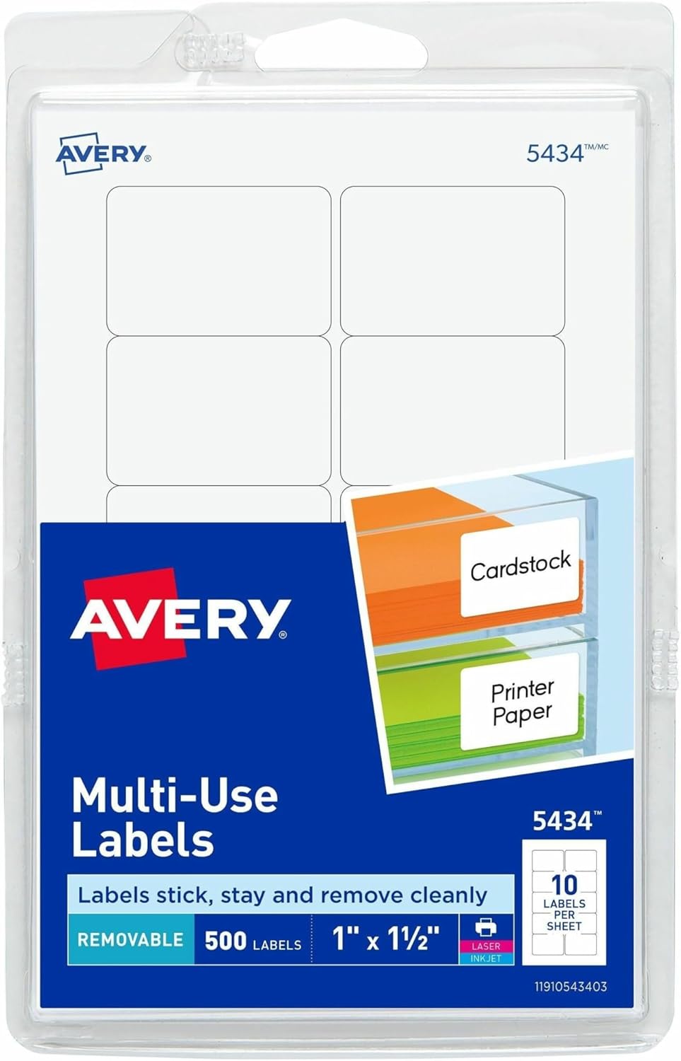 Avery Self-Adhesive Removable Labels, 1 x 1.5 Inches, White, 500 per Pack (05434)