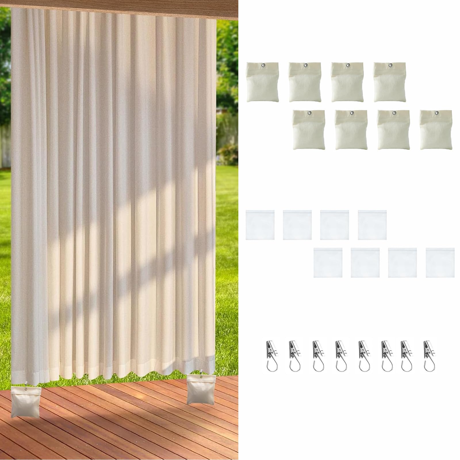 Lot de 8 sacs de lestage pour rideaux d'extérieur, sacs de sable portables en toile pour rideaux de terrasse, rideaux de pergola, cabane, tonnelle et tentes de jardin