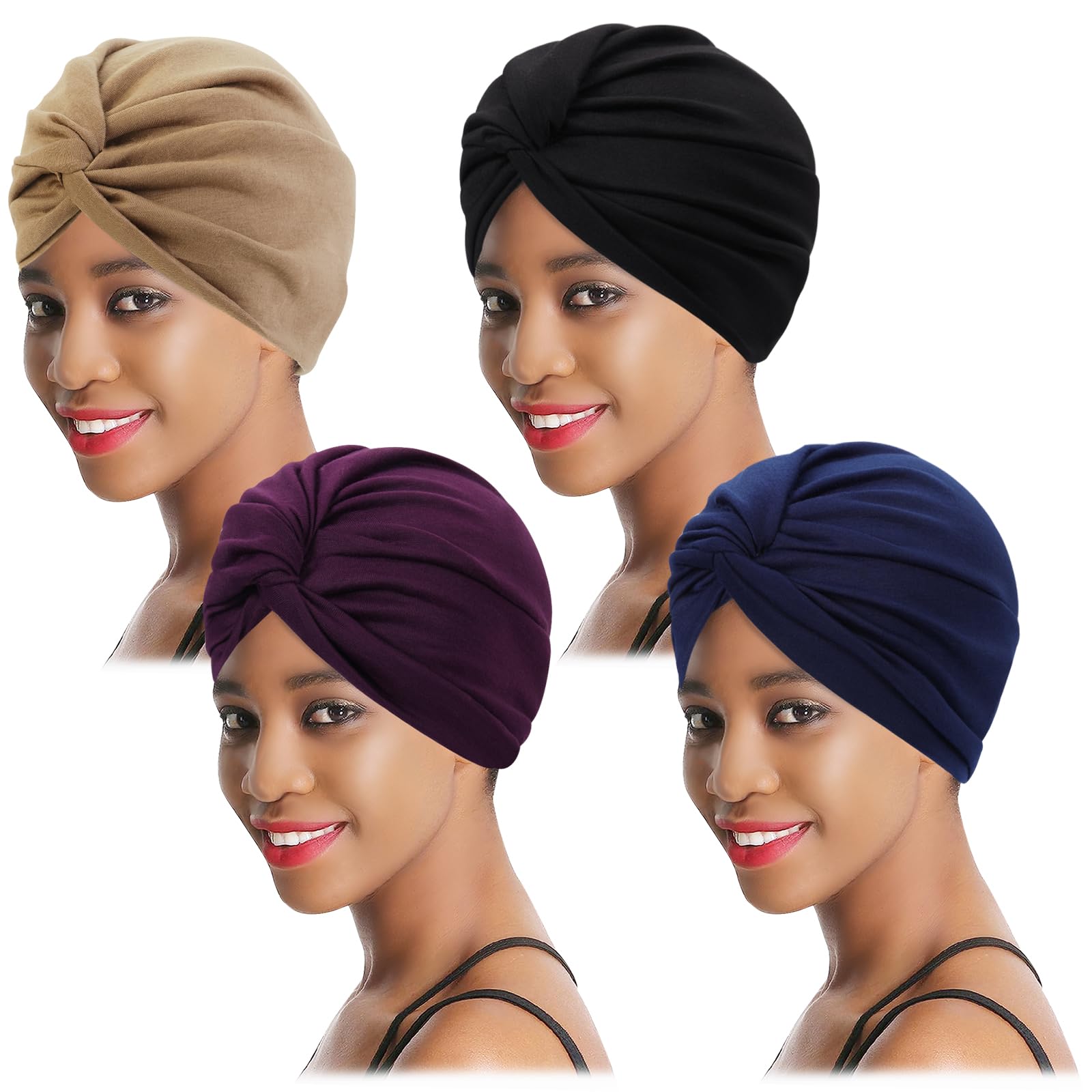 XEPST 4 Piezas Pañuelos Quimioterapia, Turbantes para Mujer, Gorros Oncologicos para Mujer, Cancer Pañuelos Cabeza Mujer Gorros de Dormir Gorro Turbante Pelo Mujer para Pérdida de Pelo