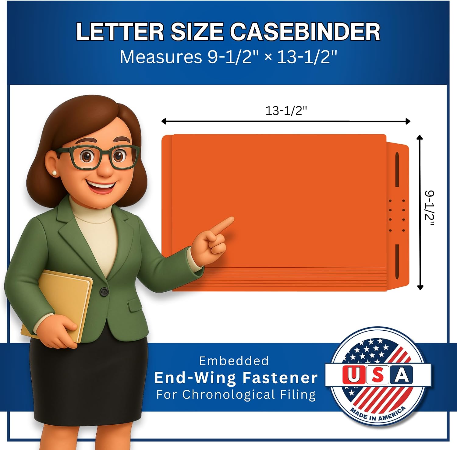 Orange Casebinder File Folders, Doctor Stuff, End Tab, Letter Size Casebinder Style Folder with Fully Reinforced Back and 2" Embedded Fastener on Endwing, 14 pt Stock, Box of 50