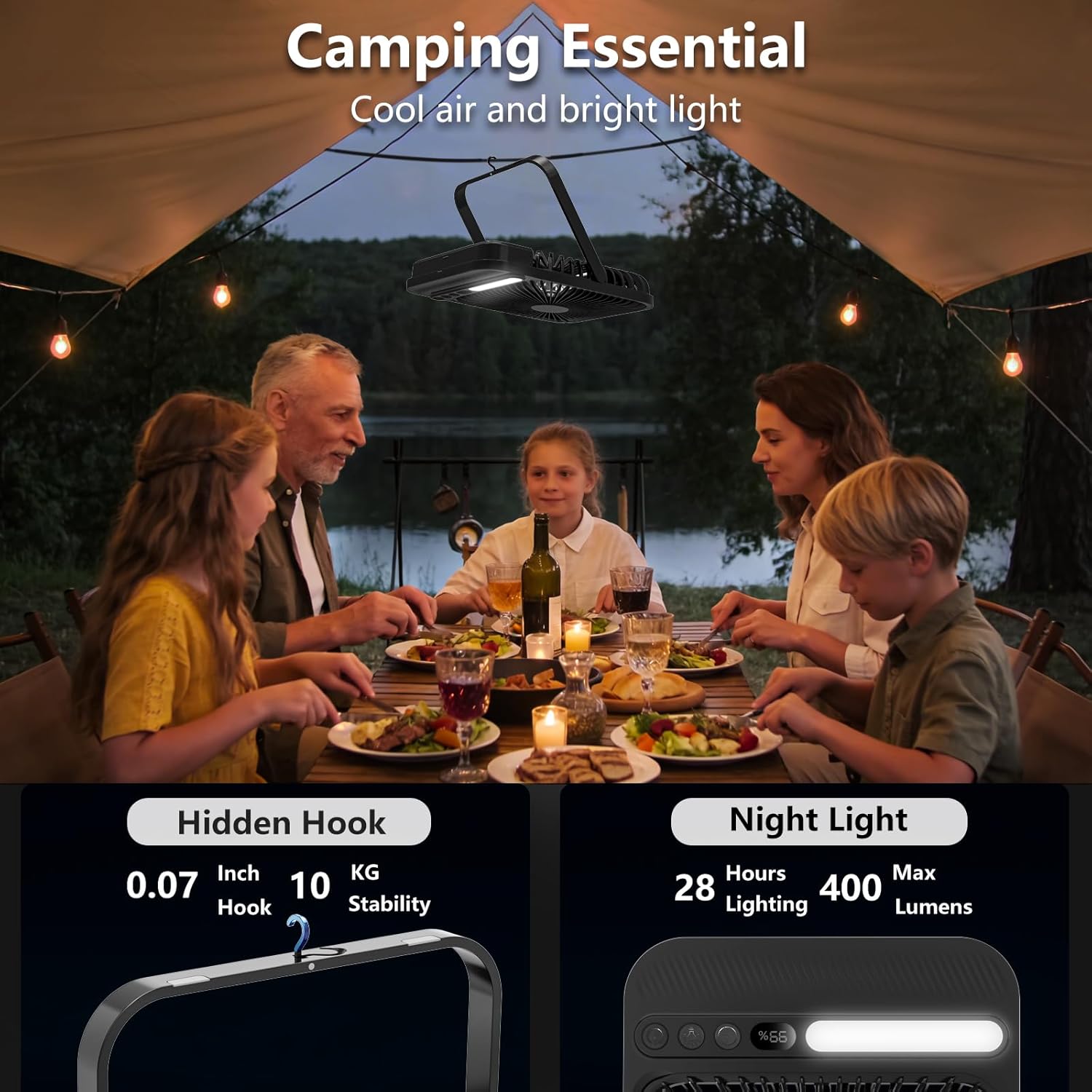 10000mAh Portable Desk Fan, Max 28H Runtime, Ultra-Thin Quiet Rechargeable Battery Operated Fan with Digital Display for Camping, Office, Bedroom, Cruise Essentials