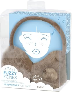 Kawaii Wired Headphone Earmuffs with Microphone, Bunny (Brown)