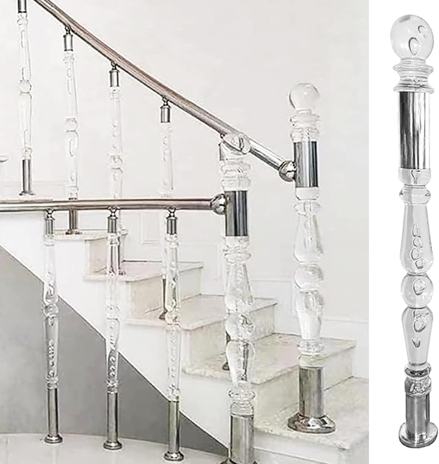 Clear Acrylic Newel Post with Stainless Steel Base Transparent Stair Baluster Connectors for Railing 120 Cm - Modern Deck Decor,Silver-120 cm(47 1/4