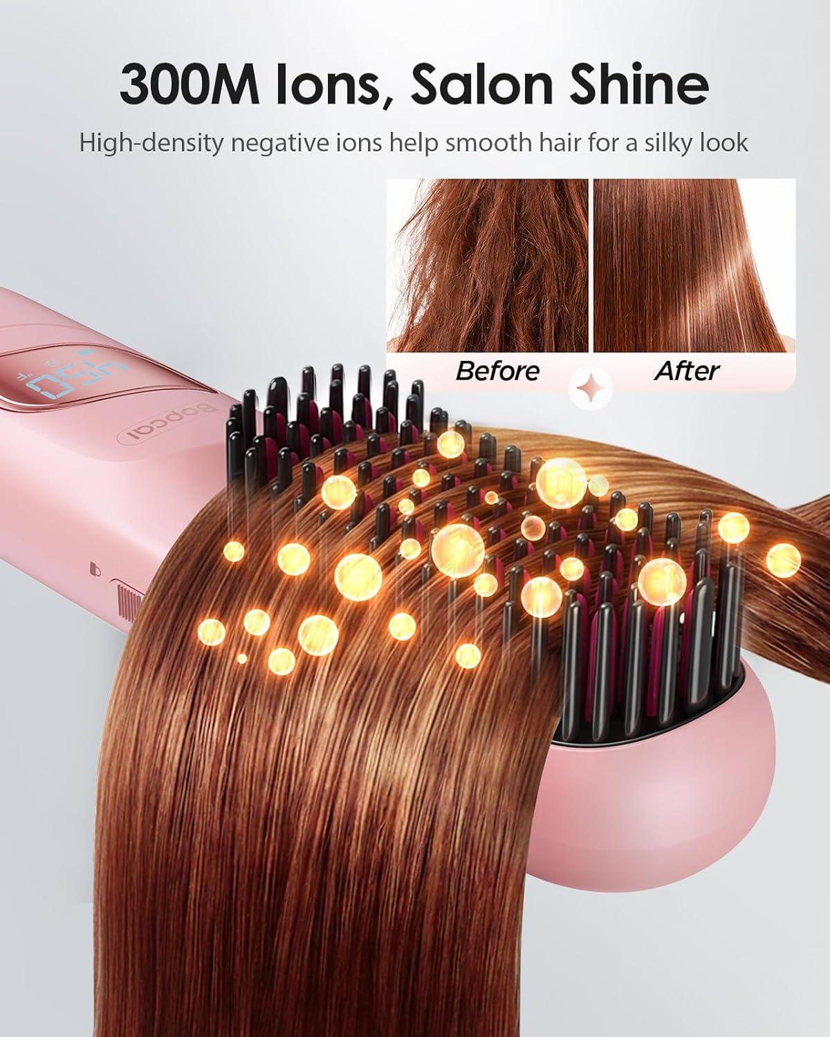 Cordless Hair Straightener Brush with Charging Dock, Portable Travel Hair Straightening Brush with 300M Negative Ions, 10,000mAh Battery, Fast Heating Anti-Frizz Ionic Styling Comb for Women