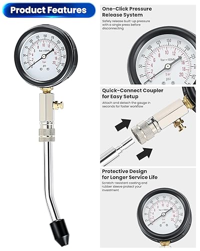 Miniatura 5 de ATP Probador de compresión Herramienta automotriz Kit de probador de compresión de cilindro de motor profesional