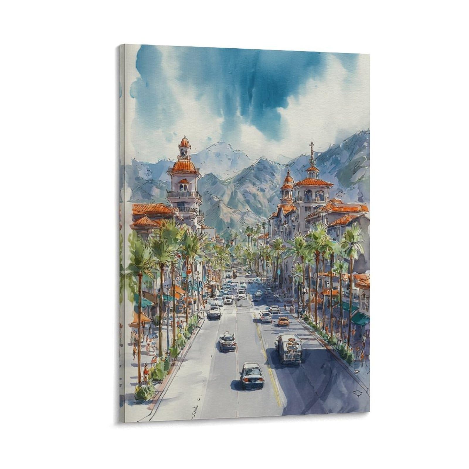 XWYMXZ Las Vegas Street 24x36inch(60x90cm) Vintage Travel Poster Watercolor Canvas Art