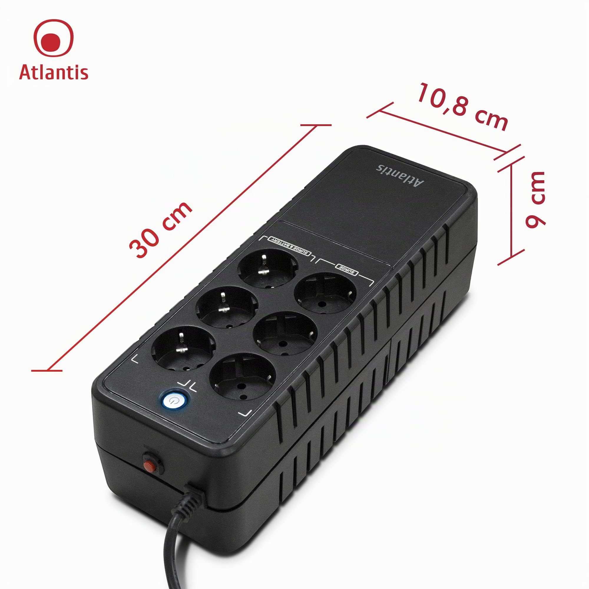 Atlantis A03-PS1000 Gruppo di Continuità OffLine 1000VA/500W, 6 prese Schuko, 1 Batteria 12V 5.6Ah