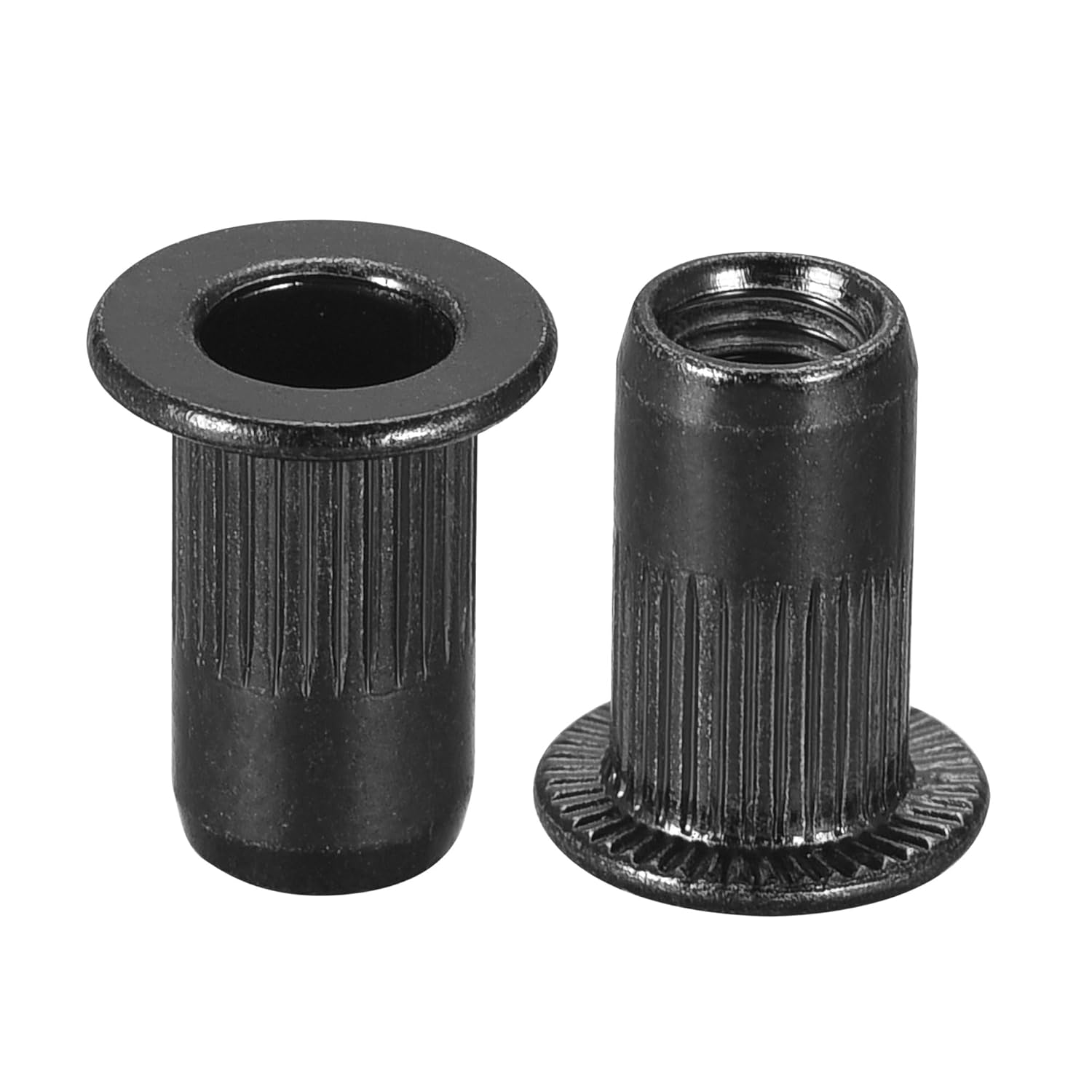 M4 Rivet Nuts Carbon Steel Zinc-Plated Knurled Flat Head Threaded Insert Nut Black 50Pcs