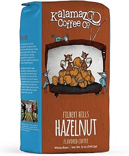 KALAMAZOO COFFEE COMPANY Hazlenut Whole Bean Coffee - Filbert Hills Flavored Coffee | 12oz Bag (1 Pack)