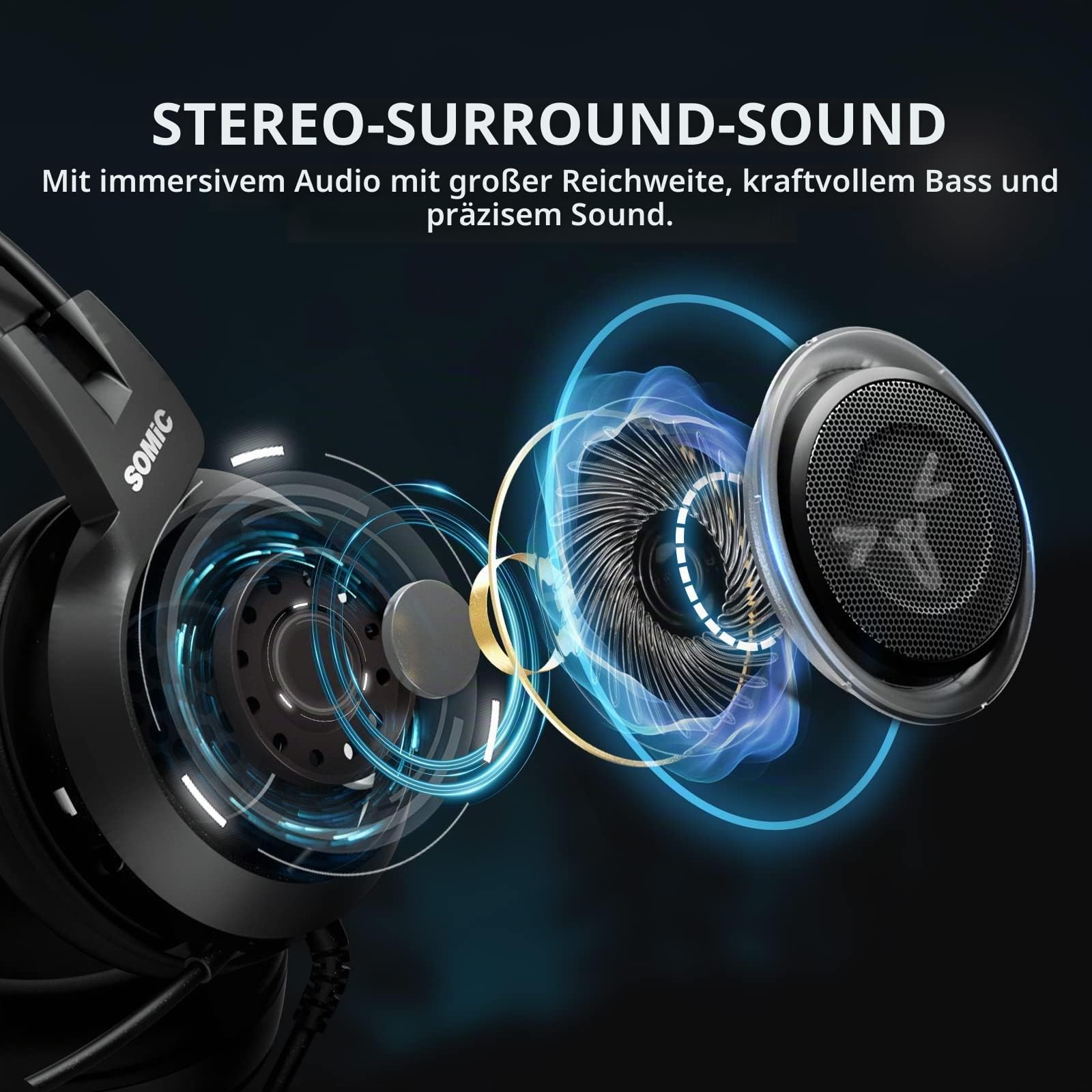 Somic Gaming-Kopfhörer für Xbox One, Stereo-Surround-Sound mit Geräuschunterdrückung, abnehmbares Katzenohr-Headset mit Inline-Steuerung für Jungen und Männer