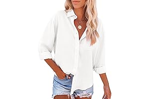 Long Sleeve V Neck Button Down Blouses for Women