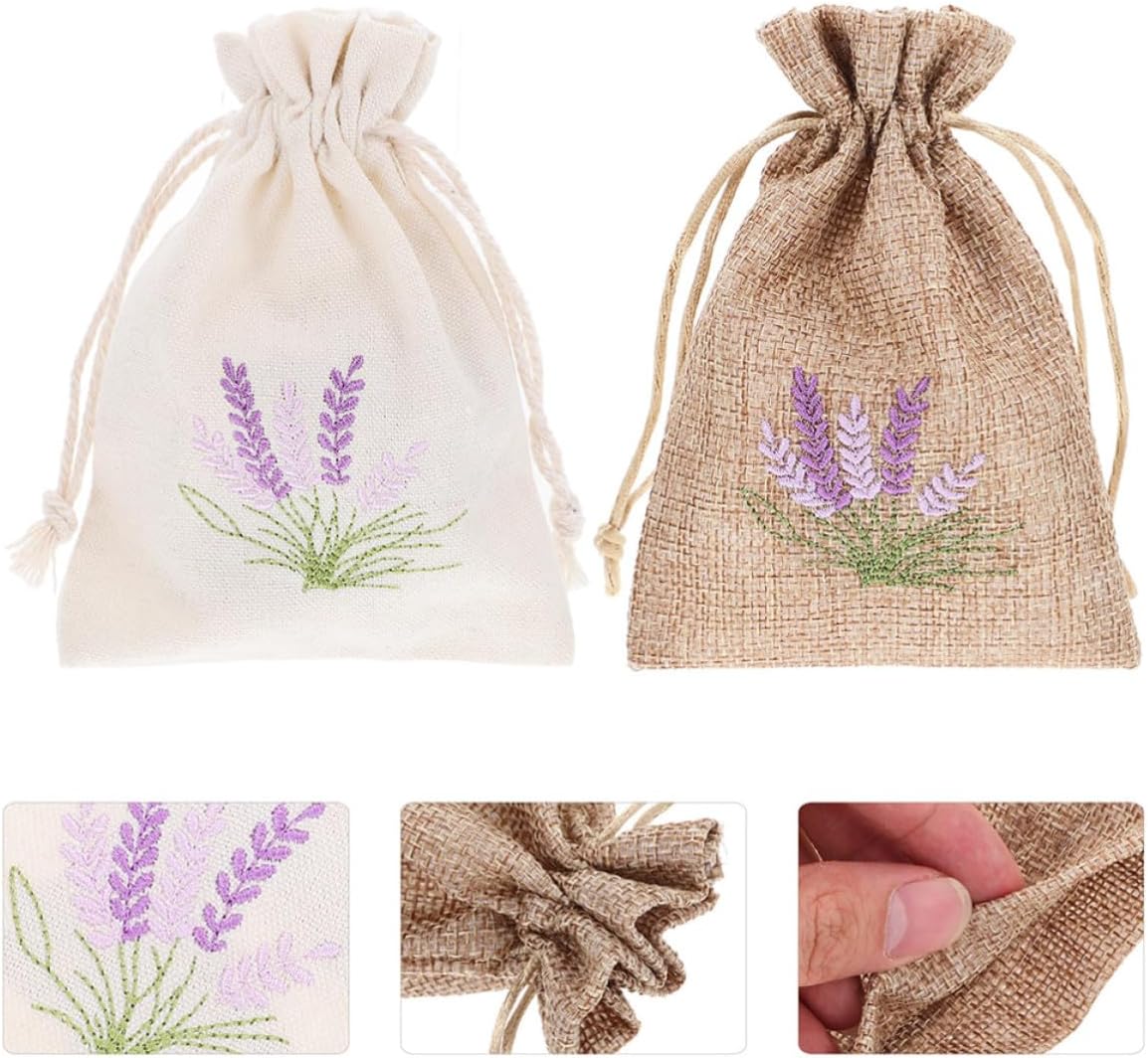 Garneck 16pcs Drawstring Lavender Sachet Bags for Herbs Storage and Dried Lavender, Linen and Canvas Material with Elegant Design, Versatile Use for Wedding Party Favor and Random Color
