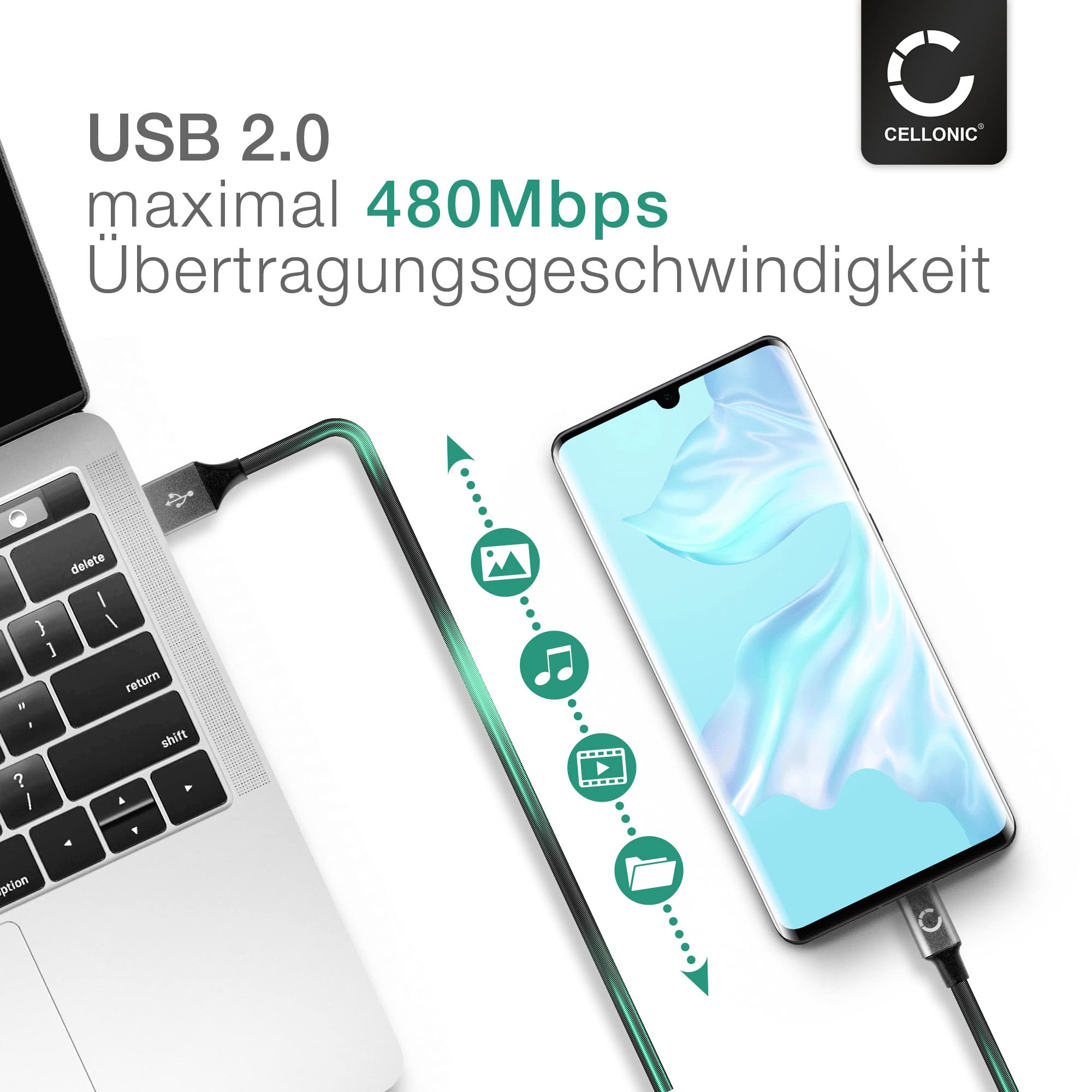 CELLONIC USB Kabel 2m – Micro USB Auf USB-A, 2A, Für Huawei MediaPad M/T Serie, Daten- Und Ladekabel, Schwarz
