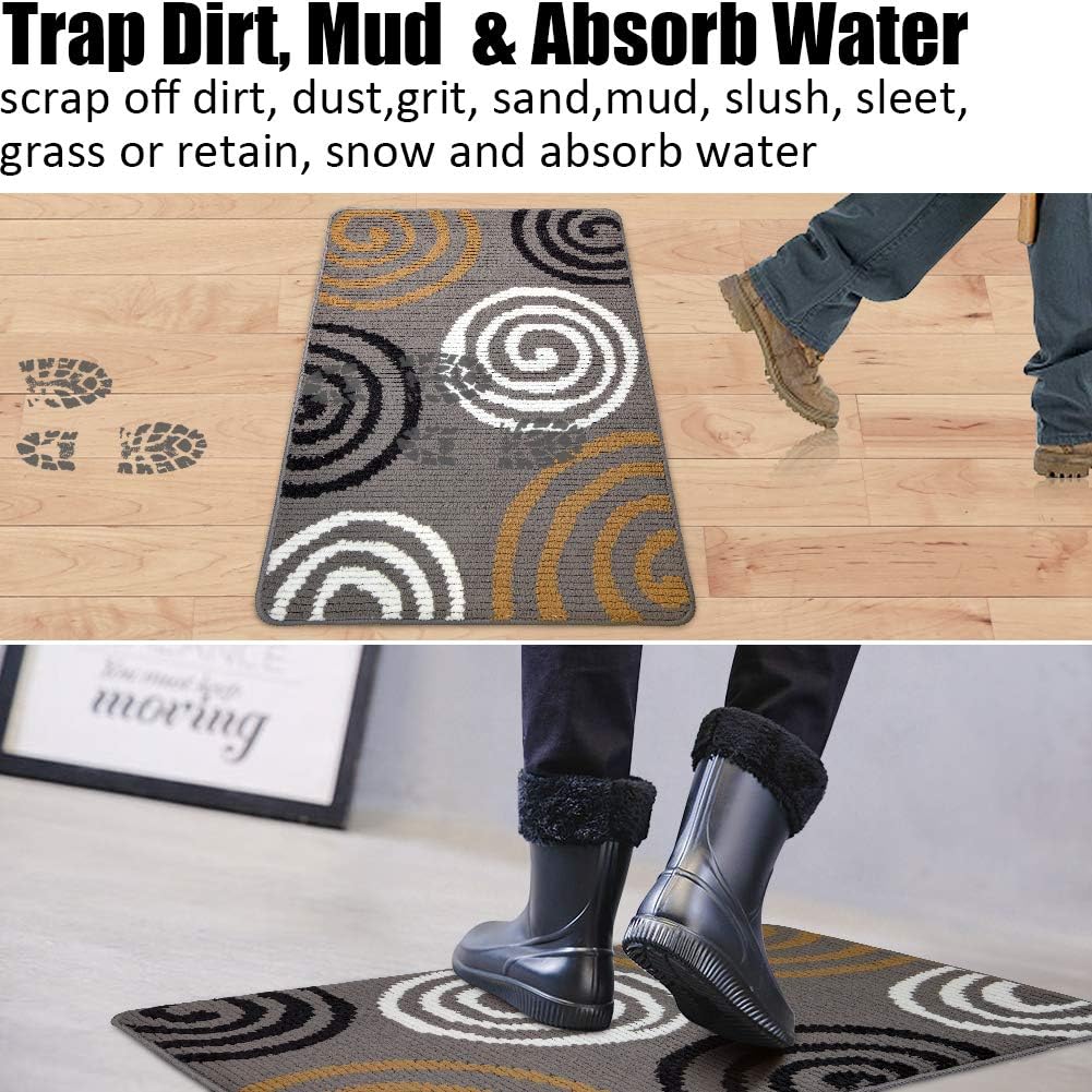 Indoor Doormat 23"x 35", Absorbent Front Back Door Mat Floor Mats, Rubber Backing Non Slip Door Mats Inside Mud Dirt Trapper Entrance Front Door Rug Carpet, Machine Washable Low Profile-Grey Circle