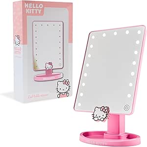 Hello Kitty Vanity Mirror with Trinket Tray LED Touch Screen Light Up Portable Beauty Makeup Mirror for Girls Teens Women Cute Kawaii Gifts