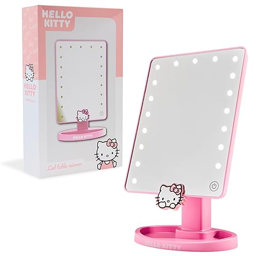 Hello Kitty Sanrio Vanity Mirror for Girls Teens Women with Compact LED Table Mirror Touch Screen Lighting Trinket Tray Girls Make Up Accessories