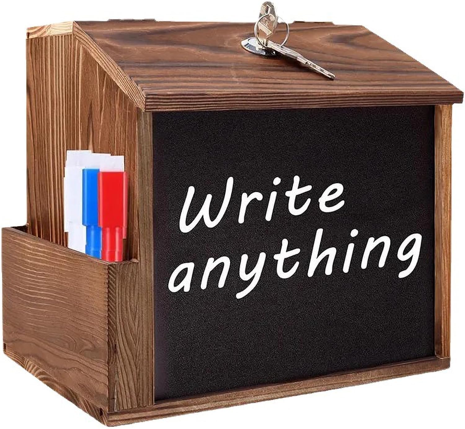 NCONCO Suggestion Box with Slot and Lock, Wooden Tip Money Drop Donation Boxes for Saving Fundraising Prayer Box with Chalkboard and Keys for Church