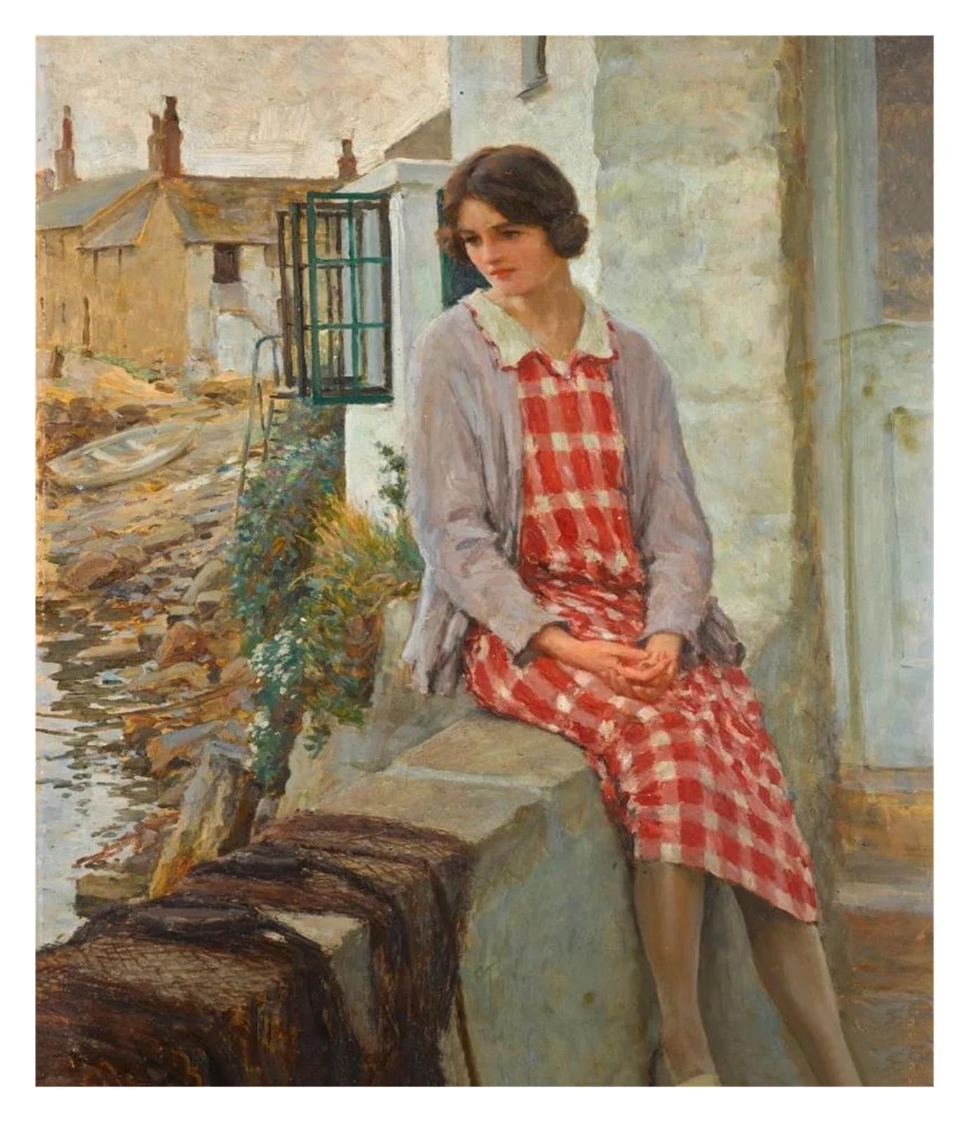 Cuadro de lienzo de retrato vintage mujer leyendo jardin frances 30x40cm sin marco