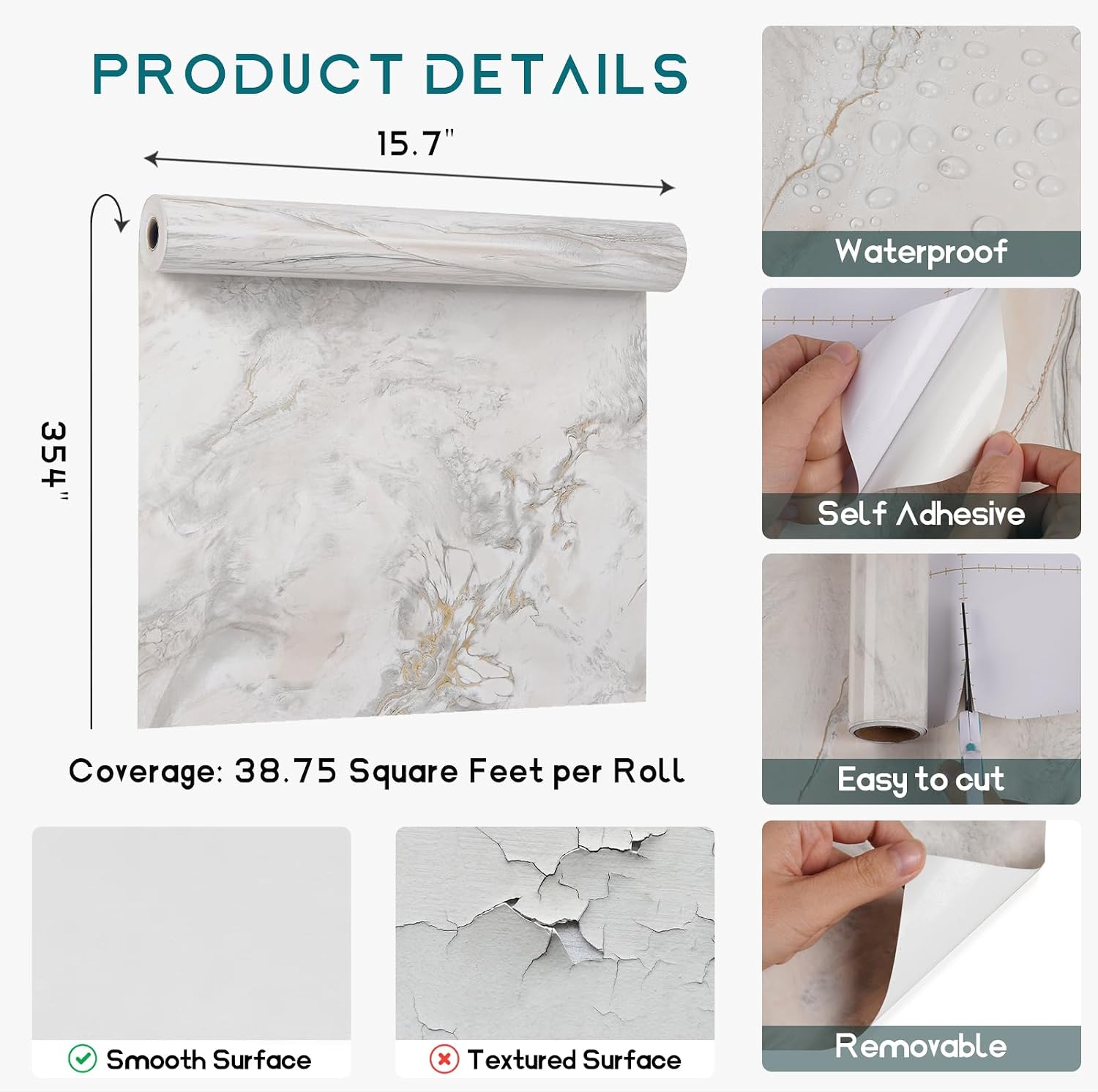 VEELIKE Cream Gold Marble Contact Paper for Countertops Waterproof Marble Wallpaper for Countertops Peel and Stick for Kitchen 15.7''x354'' Self Adhesive Countertop Vinyl Wallpaper for Bathroom Walls