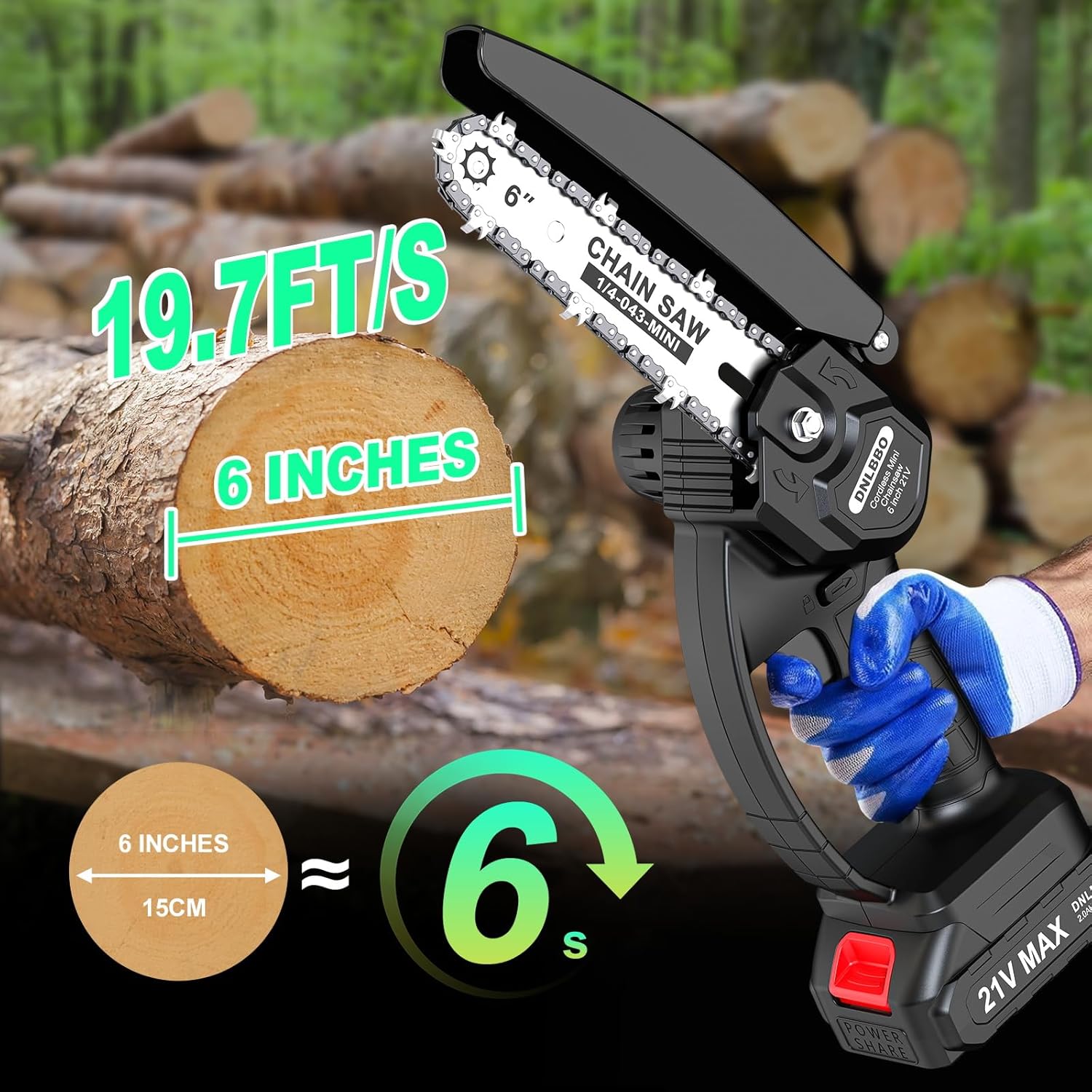 Mini Chainsaw Cordless, 6 inch Electric Chain Saw, Gardening Tool Saw for Wood/Tree Cutting, Garden & Household Use Stocking Stuffers Gift for Men Dad Husband(2 Batteries) - Image 5