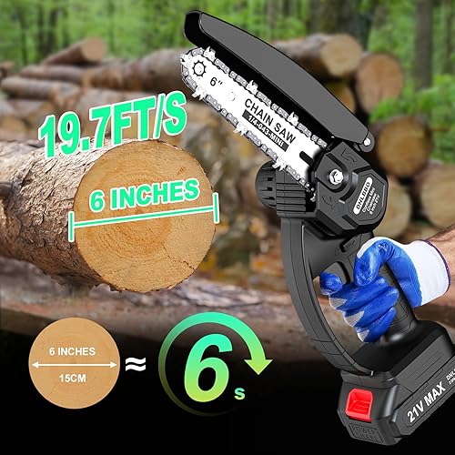 Miniatura 5 de Mini motosierra inalámbrica, sierra de cadena eléctrica de 6 pulgadas, sierra de herramienta de jardinería para cortar maderaárboles, uso en jardín