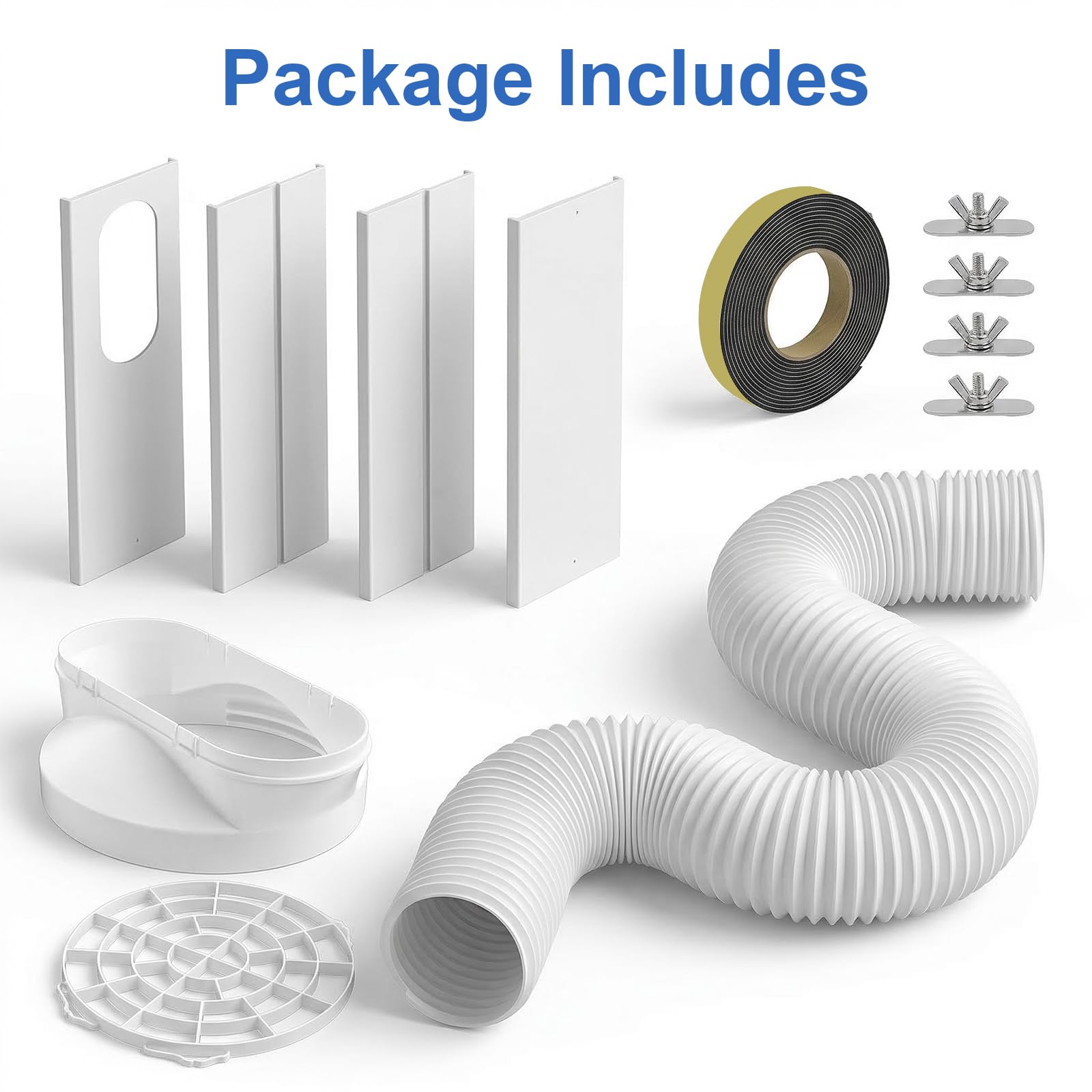 Kit Ventana Aire Acondicionado, 4 Placas de Sellado Kit Puerta de Corredera Ajustable 43-150cm, Accesorios Aire Portátil con Tubo 150mm de Diámetro para Ventanas Correderas