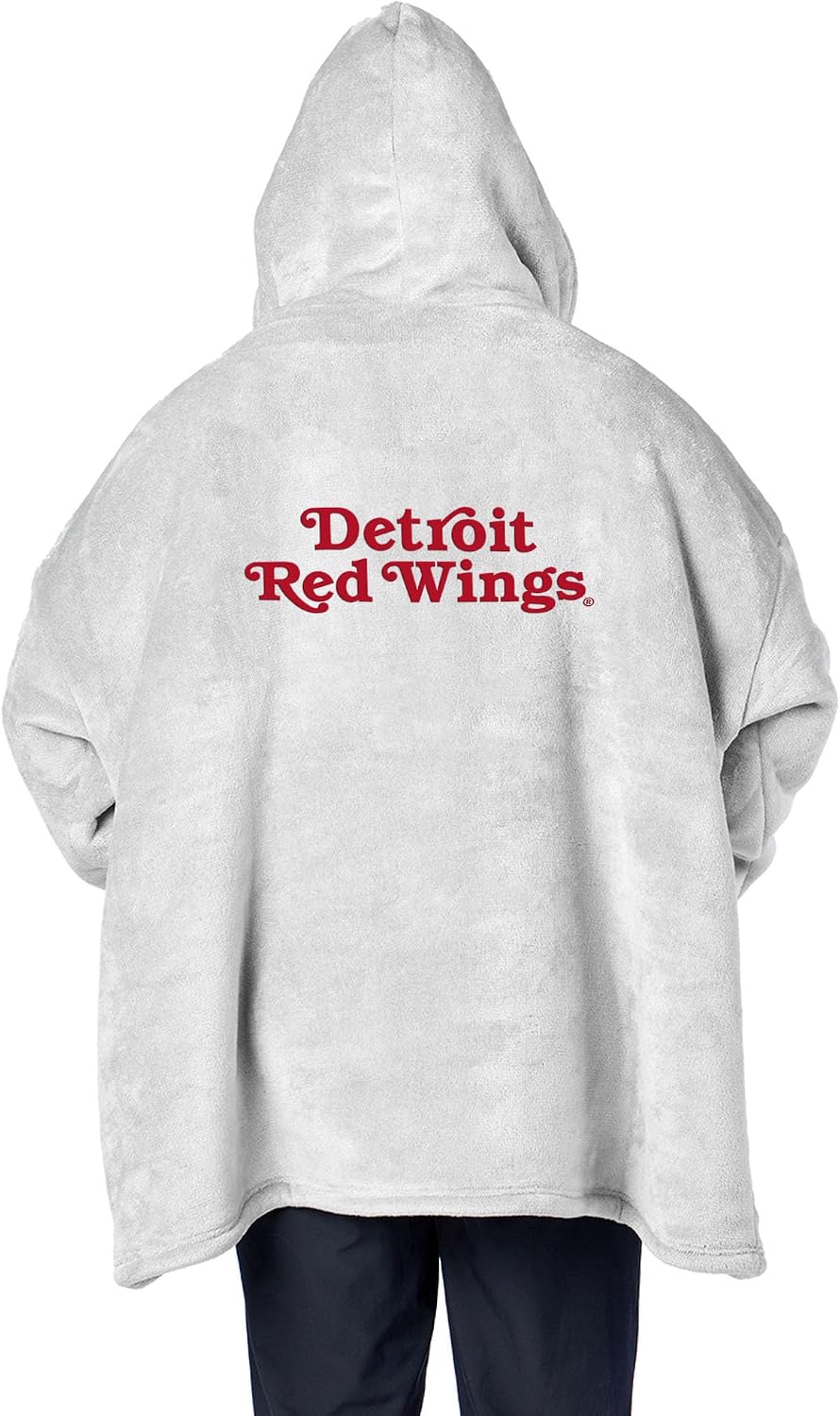 Northwest NHL Detroit Red Wings Hoodler Oversized Sherpa Pullover, Embroidered Logo,Plush Wearable Blanket Sweatshirt, Soft Fleece with Front Pocket, One Size Fits Most